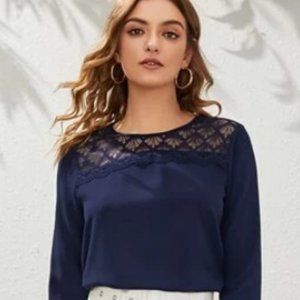 ♦️ Forever 21 Navy Blue Lace Panel Top - M